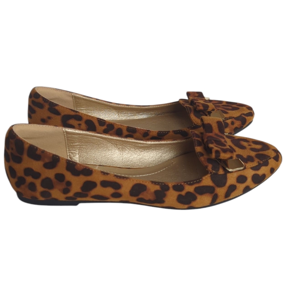 Trary Pointed Toe with Bow Slip On Ballet Flats Leopard Print 8 Brown
